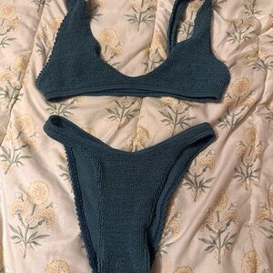 Bond-eye teal textured bikini set